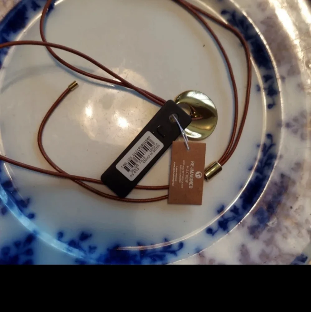 J.Crew Brown Leather & Gold Mirror Charm Necklace BNWT SO 1 LEFT! $70 - Picture 4 of 6